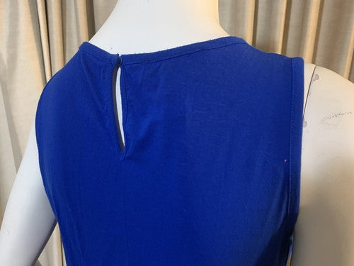 INC International Concepts Blue Ribbed Crew Neck Sleeveless Shirt Top  L Blouse