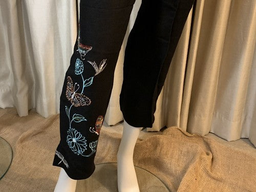 Mercer & Madison Women’s Size 6 Black Knit Linen EmbroIder Ankle Capri Pants NWT
