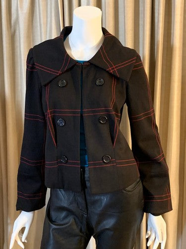 Grace Brittania Black Red Open Front Collared Jacket Coat Sz 8 NWT MSRP $118
