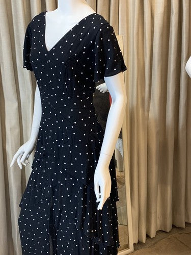 Bar III Women’s Black Polka Dot Draped Maxi Dress Peplum Front Slit NWT MSRP $99