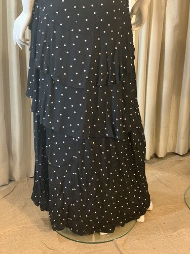 Bar III Women’s Black Polka Dot Draped Maxi Dress Peplum Front Slit NWT MSRP $99