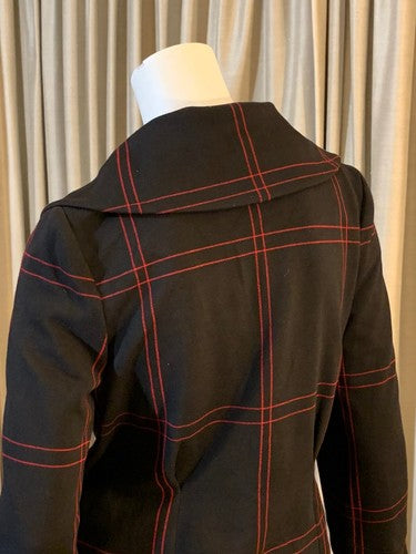 Grace Brittania Black Red Open Front Collared Jacket Coat Sz 8 NWT MSRP $118