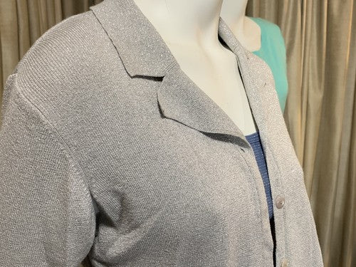 Style & Co Petite Women Long Sleeve Metallic Knit Top Button Shirt Cardigan M