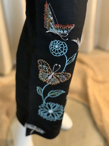 Mercer & Madison Women’s Size 6 Black Knit Linen EmbroIder Ankle Capri Pants NWT
