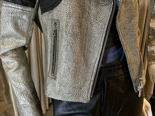 Faith Connexion Silver Black Luxury Lamb Leather Jacket Sz 36 NWT MSRP $1155