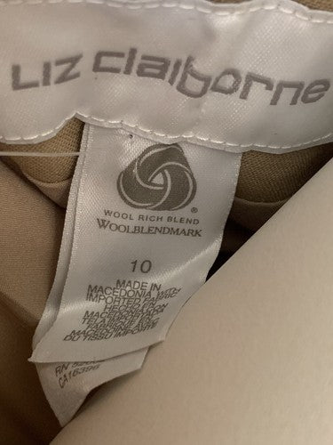 LIZ CLAIBORNE Women's Size 10 Wool 3 Button Beige Camel Tan Blazer Jacket