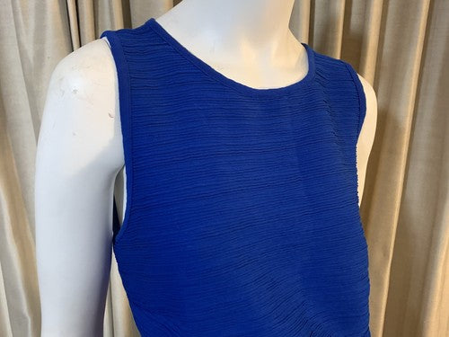 INC International Concepts Blue Ribbed Crew Neck Sleeveless Shirt Top  L Blouse