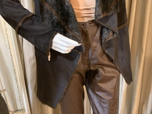 Michael Kors Soft Faux Suede Fur Draped Brown Designer Jacket Sz M NWT MSRP $395