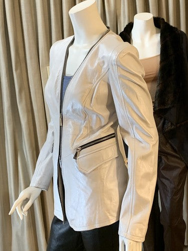Dawn Levy White Soft Genuine Luxury Leather Designer Jacket Sz M NWT MSRP $895