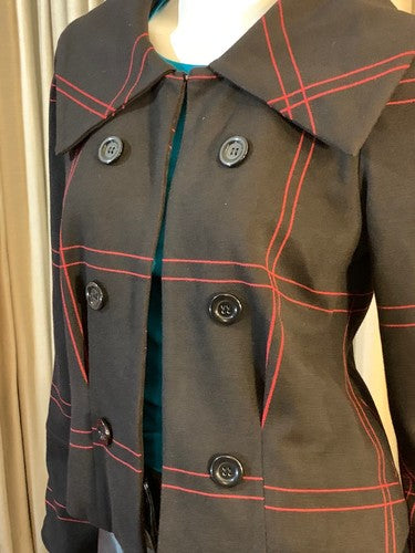 Grace Brittania Black Red Open Front Collared Jacket Coat Sz 8 NWT MSRP $118