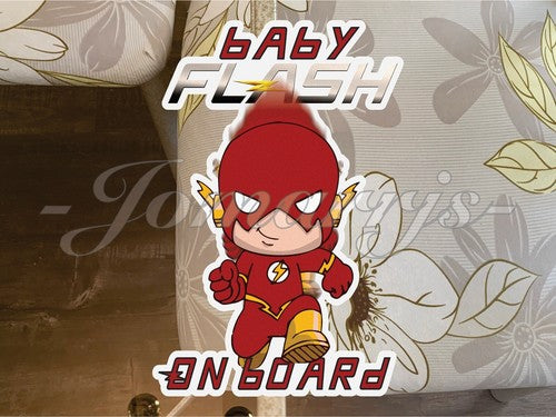 Custom Chibi The Flash Baby (or Kid) on Board Sticker Decal Marvel Dc comics