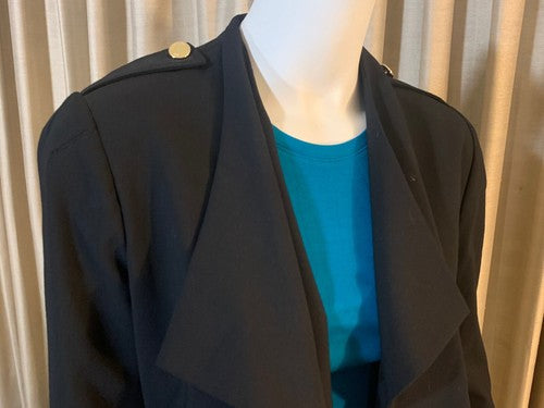 CALVIN KLEIN Black Gold Accent Open Front Drape Blazer Jacket Sz 8 NWT MSRP $129