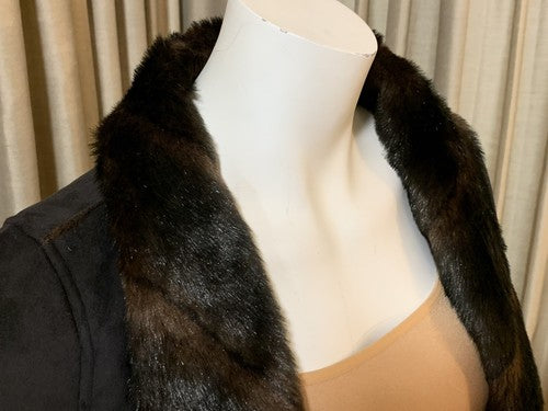 Michael Kors Soft Faux Suede Fur Draped Brown Designer Jacket Sz M NWT MSRP $395