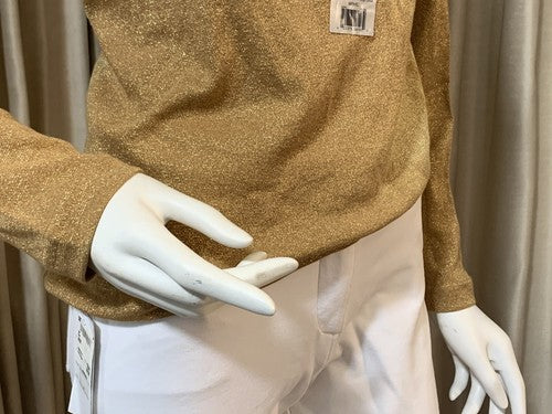 White Stag Womens Size 8 / 10 Gold Metallic Long Sleeve Shirt Crewneck Holiday
