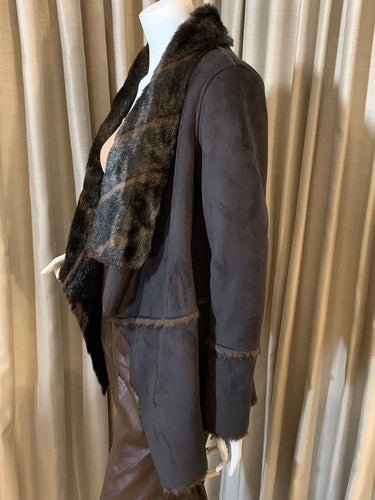 Michael Kors Soft Faux Suede Fur Draped Brown Designer Jacket Sz M NWT MSRP $395