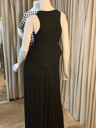 BCBG Long Black Casual Sleeveless Peplum Summer Dress Maxi Ruffle Waist - $138