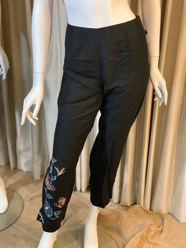 Mercer & Madison Women’s Size 6 Black Knit Linen EmbroIder Ankle Capri Pants NWT