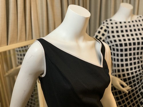 David Meister Blk White Sleeveless Zip Cocktail Dress Open Back Tie Up NWT $260