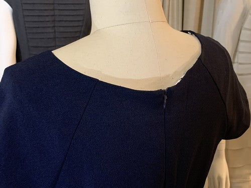 STUDIO I Blue White Stripe Light Stretch Sheath Business Belted Dress Sz 10 NWT