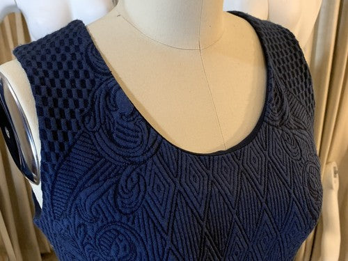 Alberto Makali New York Navy Blue Textured Stretch knit Sheath Dress Sz L $149