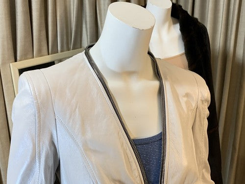 Dawn Levy White Soft Genuine Luxury Leather Designer Jacket Sz M NWT MSRP $895
