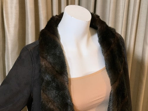 Michael Kors Soft Faux Suede Fur Draped Brown Designer Jacket Sz M NWT MSRP $395