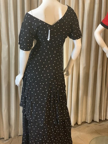 Bar III Women’s Black Polka Dot Draped Maxi Dress Peplum Front Slit NWT MSRP $99