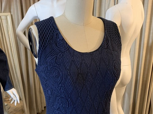 Alberto Makali New York Navy Blue Textured Stretch knit Sheath Dress Sz L $149