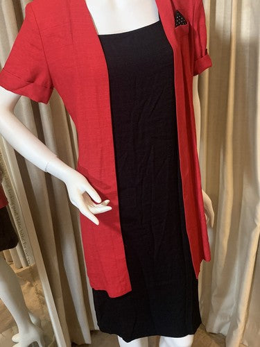 Dana Kay Red Black Sheath 2 Pc Set Dress Jacket Combo NWT MSRP $82