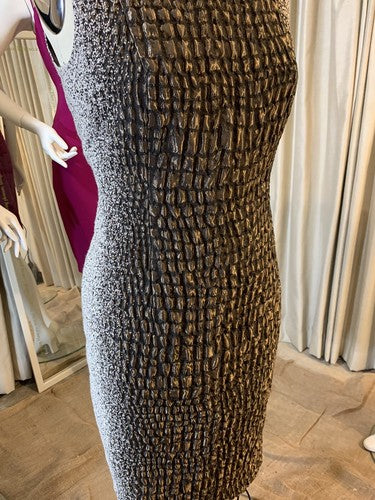 Lafayette 148 Textured Bronze Sleeveless Stretch Bodycon Dress Sz 10 MSRP $598