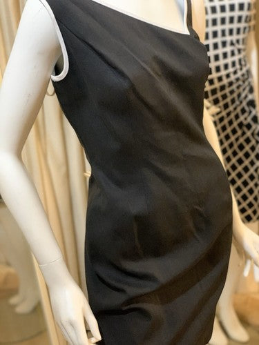 David Meister Blk White Sleeveless Zip Cocktail Dress Open Back Tie Up NWT $260