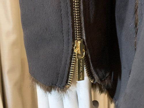 Michael Kors Soft Faux Suede Fur Draped Brown Designer Jacket Sz M NWT MSRP $395