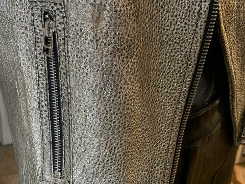 Faith Connexion Silver Black Luxury Lamb Leather Jacket Sz 36 NWT MSRP $1155