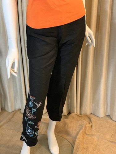 Mercer & Madison Women’s Size 6 Black Knit Linen EmbroIder Ankle Capri Pants NWT