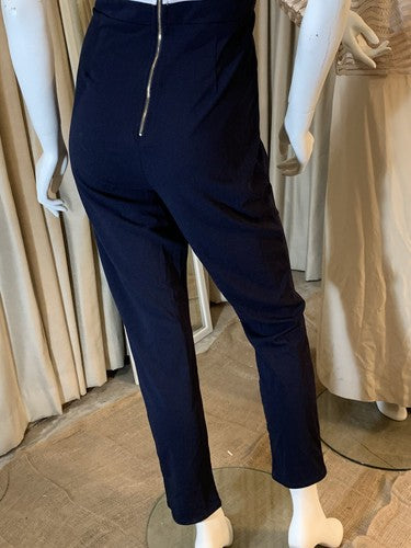 Soieblu White Navy Off Shoulder Sweetheart Neck Stretch Jumpsuit Romper Sz L NWT