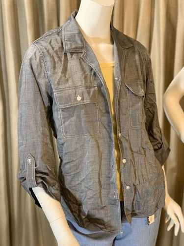 Liz Claiborne Lizwear Jean Shirt Womens Gray Size Medium Button Up Cotton
