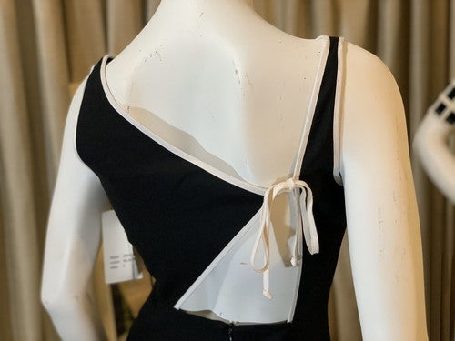 David Meister Blk White Sleeveless Zip Cocktail Dress Open Back Tie Up NWT $260