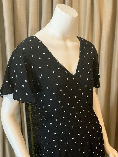 Bar III Women’s Black Polka Dot Draped Maxi Dress Peplum Front Slit NWT MSRP $99