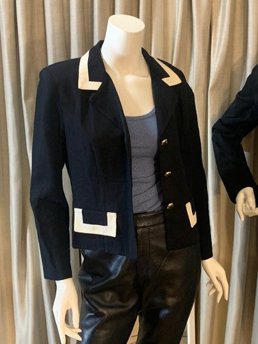 Dani Max Petite Vintage Dark Blue White Blazer Jacket Sz 10 NWT MSRP $99