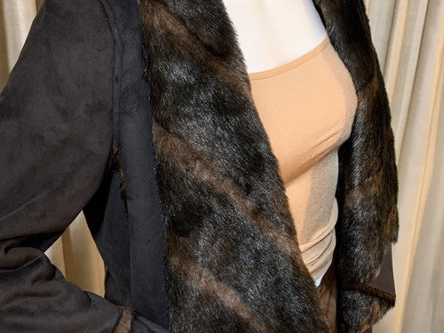 Michael Kors Soft Faux Suede Fur Draped Brown Designer Jacket Sz M NWT MSRP $395