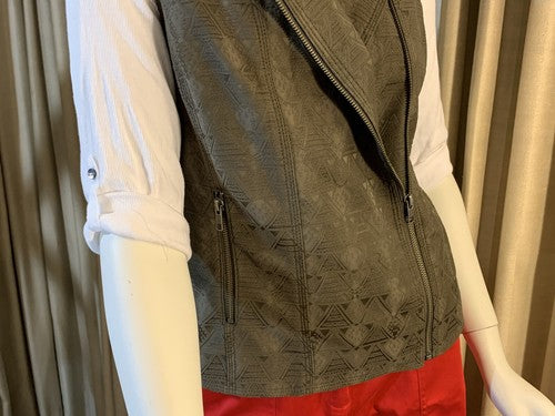 NWT Hinge Olive Tarmac Medium Vest Brown Asymmetrical Zipper Sleeveless