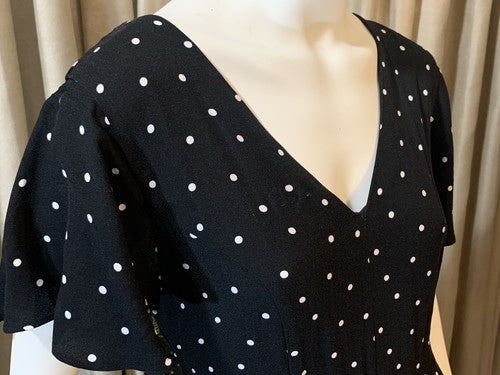 Bar III Women’s Black Polka Dot Draped Maxi Dress Peplum Front Slit NWT MSRP $99