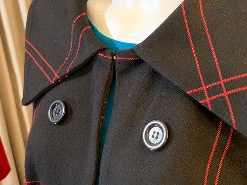 Grace Brittania Black Red Open Front Collared Jacket Coat Sz 8 NWT MSRP $118