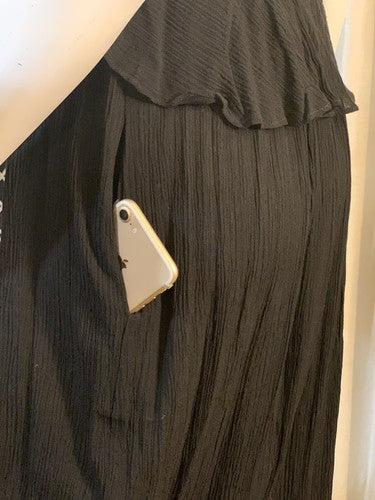 BCBG Long Black Casual Sleeveless Peplum Summer Dress Maxi Ruffle Waist - $138