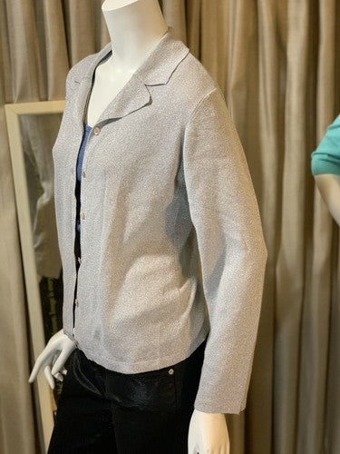 Style & Co Petite Women Long Sleeve Metallic Knit Top Button Shirt Cardigan M
