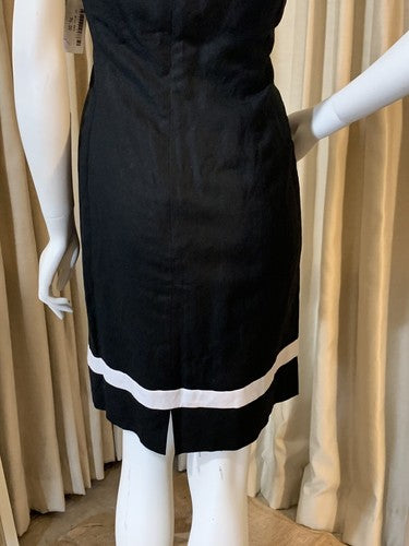Jones New York Black White Linen Midi Sheath Dress Sz 10 NWT MSRP $96