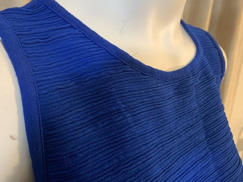 INC International Concepts Blue Ribbed Crew Neck Sleeveless Shirt Top  L Blouse