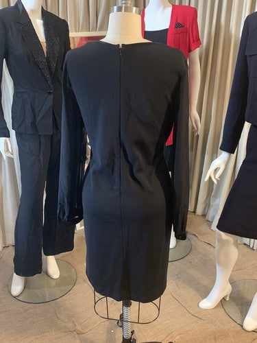 St. John Couture Collection Wool Silk Sheer Sheath Stretch Cocktail Dress - $995