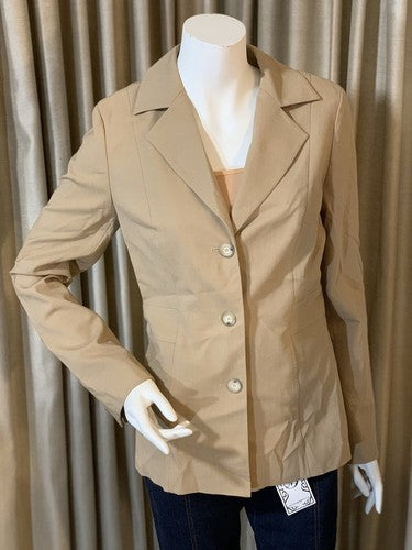 LIZ CLAIBORNE Women's Size 10 Wool 3 Button Beige Camel Tan Blazer Jacket