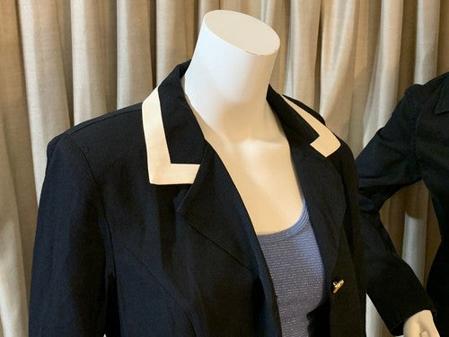 Dani Max Petite Vintage Dark Blue White Blazer Jacket Sz 10 NWT MSRP $99